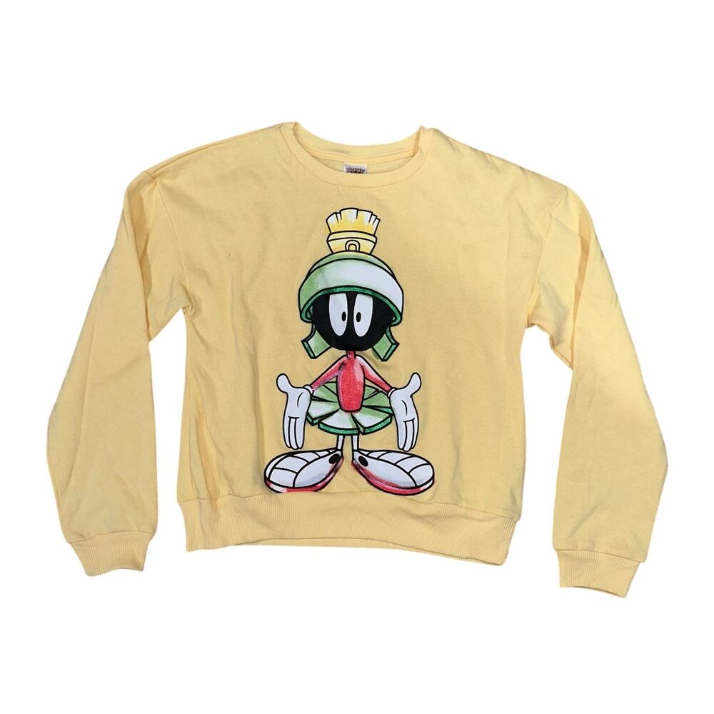 Looney Tunes Marvin the Martian Womens Yellow Crewneck Sweatshirt  Size Small